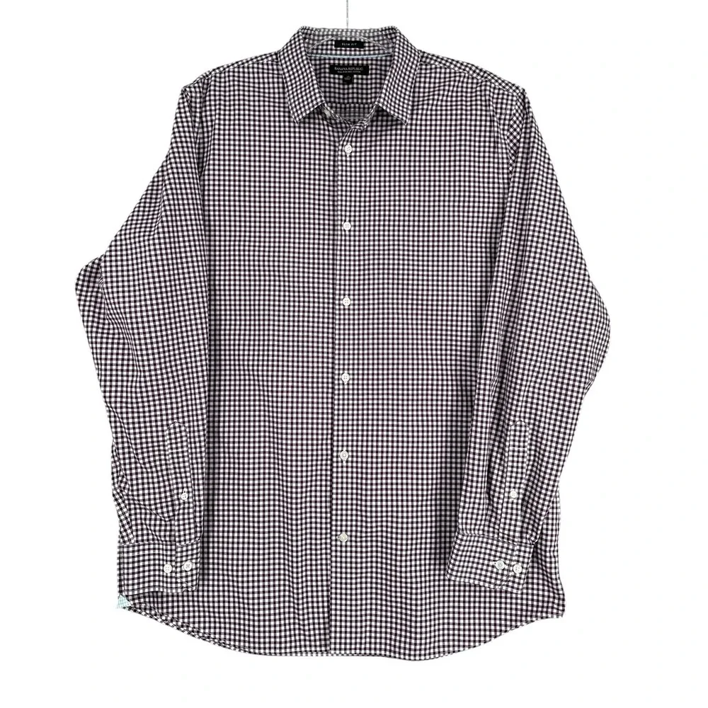 Banana Republic Slim Fit Gingham Check Long Sleeve Dress Shirt Mens XL Cotton‎